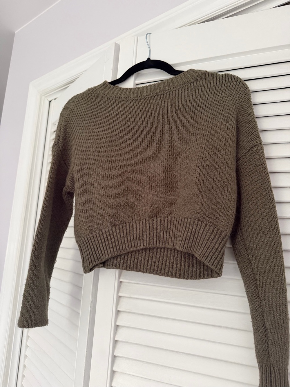 Garage Cropped Crewneck Sweater in Olive Green